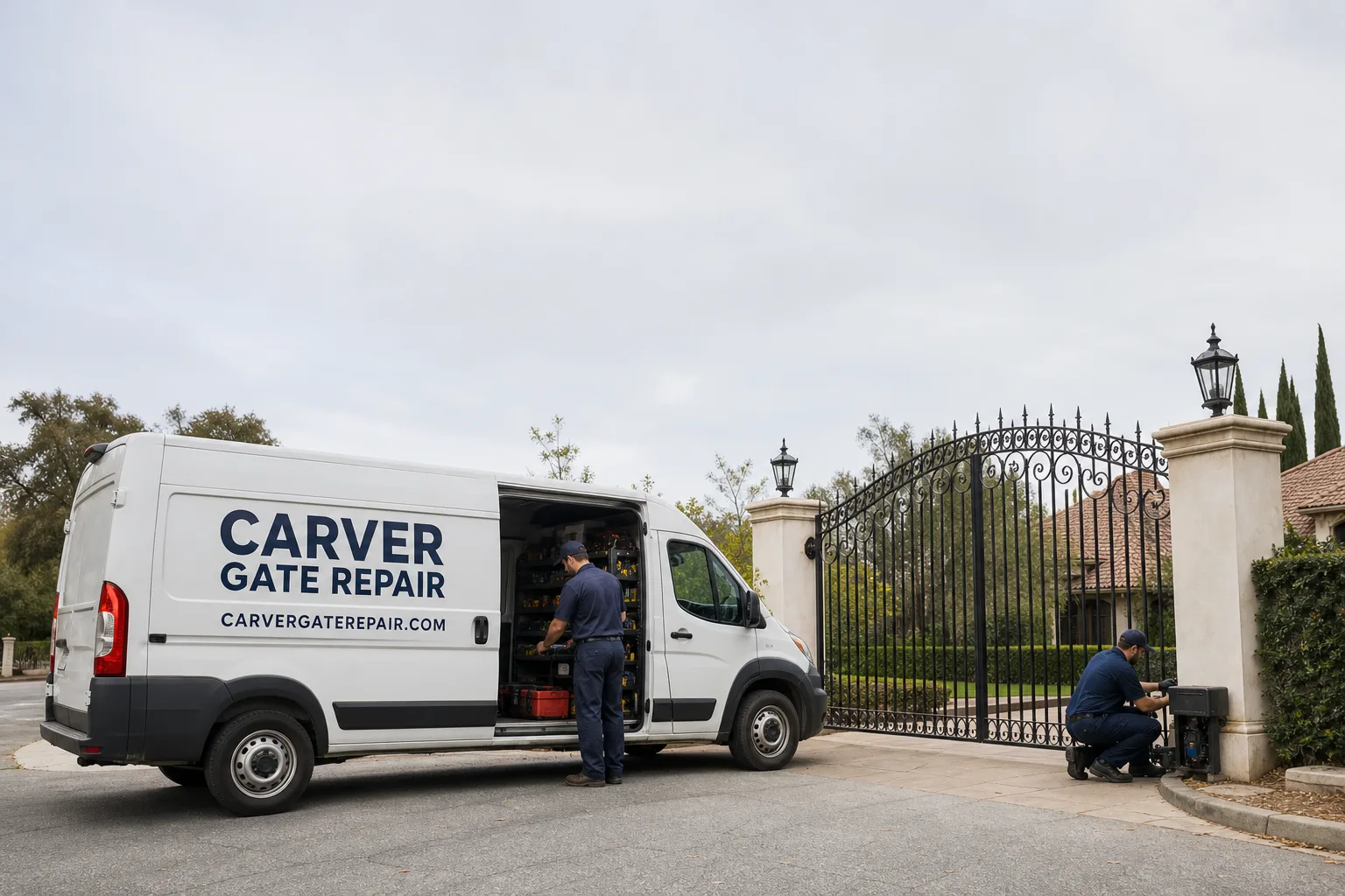 Carver Gate Repair gate repair technicians and branded service vehicle
